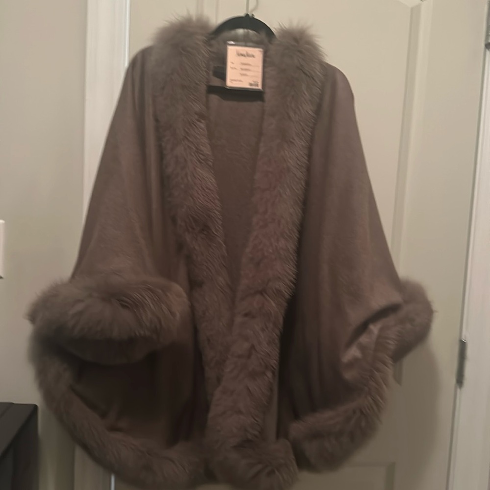 Goraki cashmere cape with toscana shearling lamb trim
